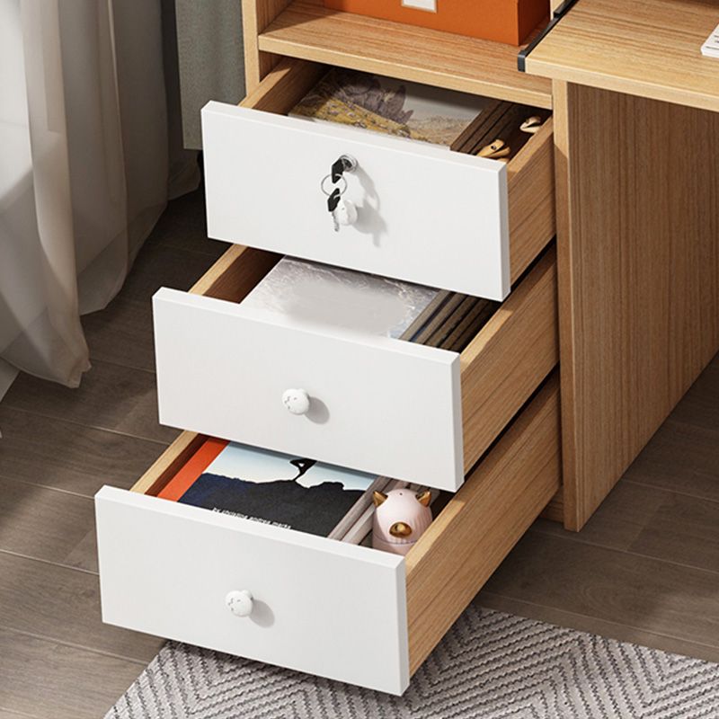 Modern Computer Desk with 1 Shelf and 3 Drawers and Keyboard Tray