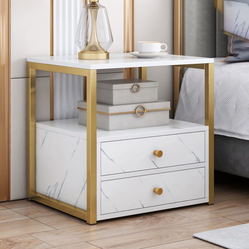 Wooden and Metal Bedside Cabinet Modern Minimalist Bedside Table with Drawers