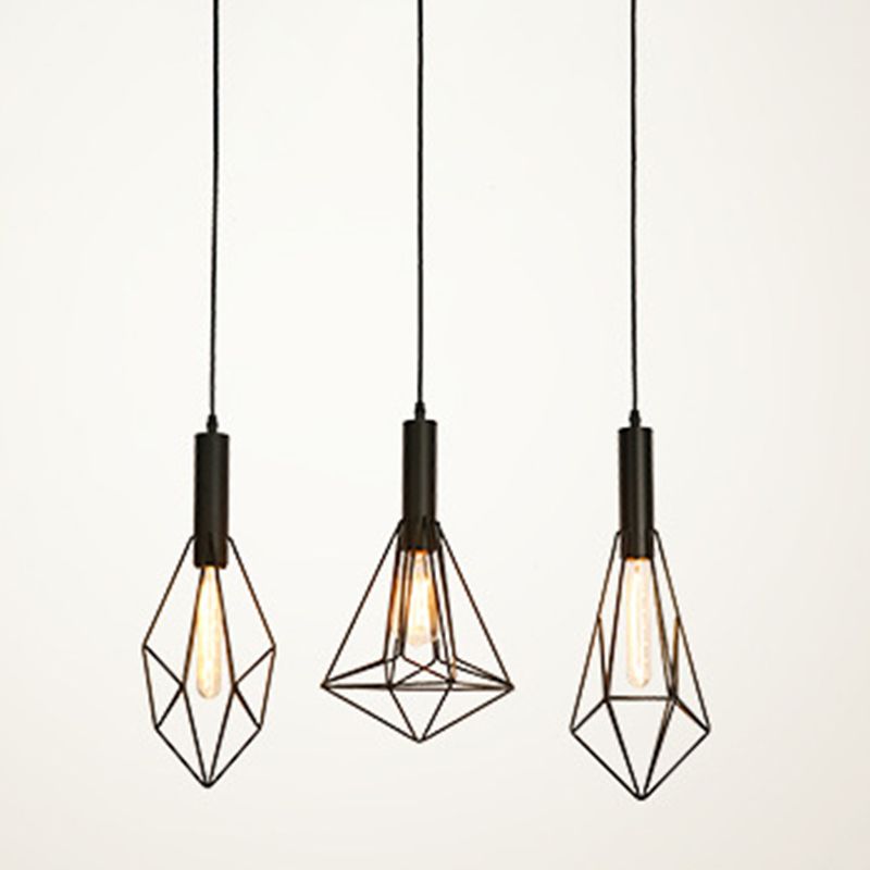 Industrial Style Geometric Hanging Light Kit Metal Hanging Pendant Light in Black