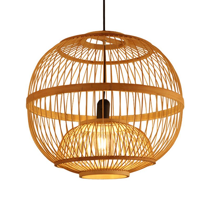 Art Deco Circle Hanging Light Bambus hängende Anhängervorstellung in Beige für Esszimmer