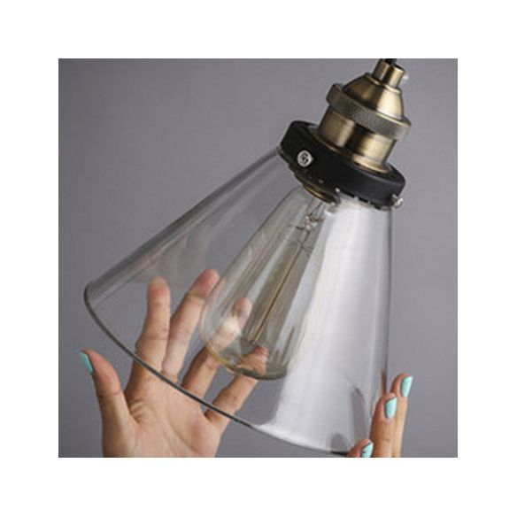 3/4/5-Licht-Multi-Pendelleuchten-Leuchte Vintage-Kegel Clear Glass Hanging Lampe in Schwarz mit linearem Baldachin