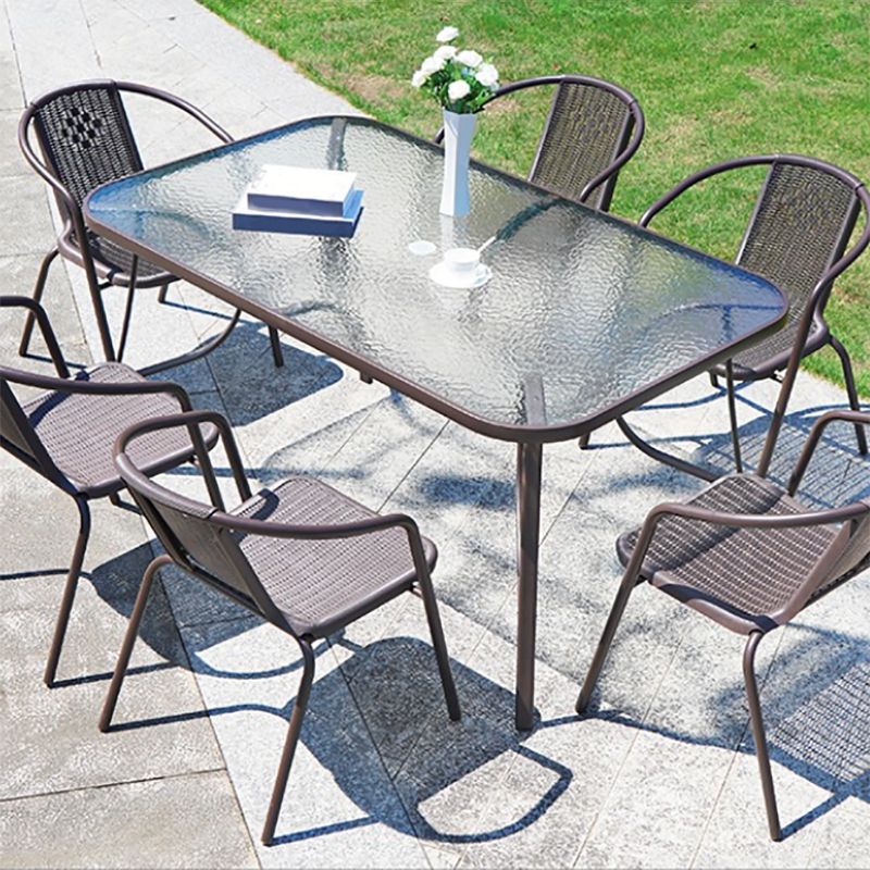 Modern Outdoor Bistro Chairs Faux Rattan With Arm Stacking Plastic Dining Chairs