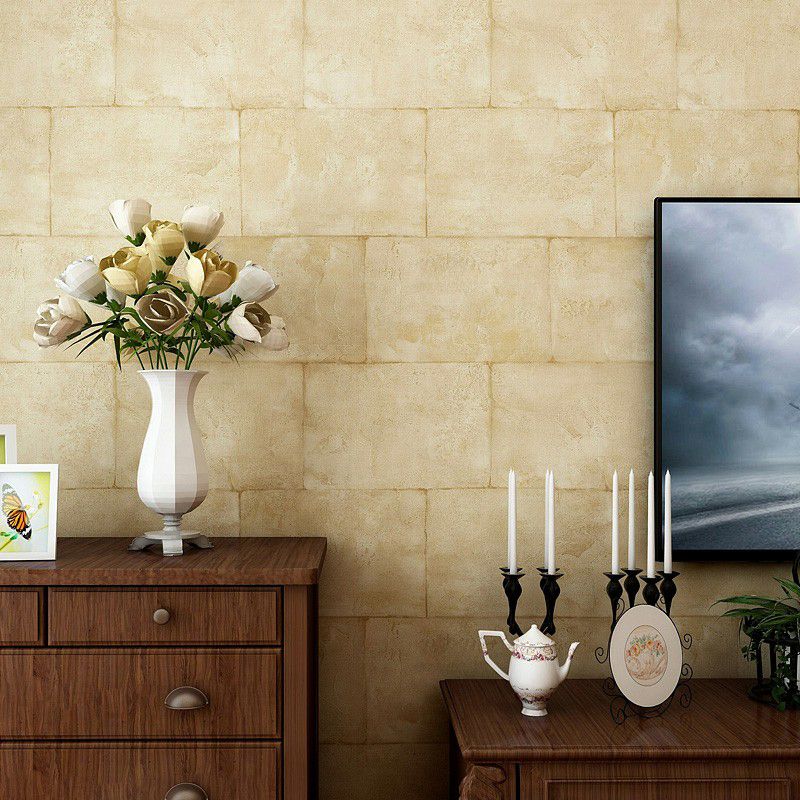 Light Yellow Tile Wallpaper Roll Construction Industrial Moisture Resistant Wall Art for Home