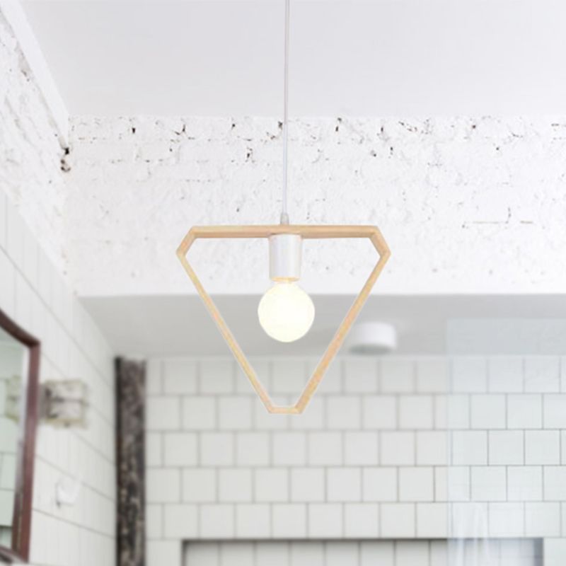 Triangle / carré / hexagonal suspension pendentif contemporain en bois à 1 lumière de chambre à coucher