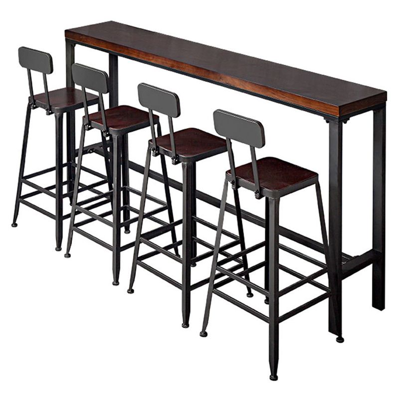 Solid Wood Bar Dining Table Industrial Bar Table with Trestle Base