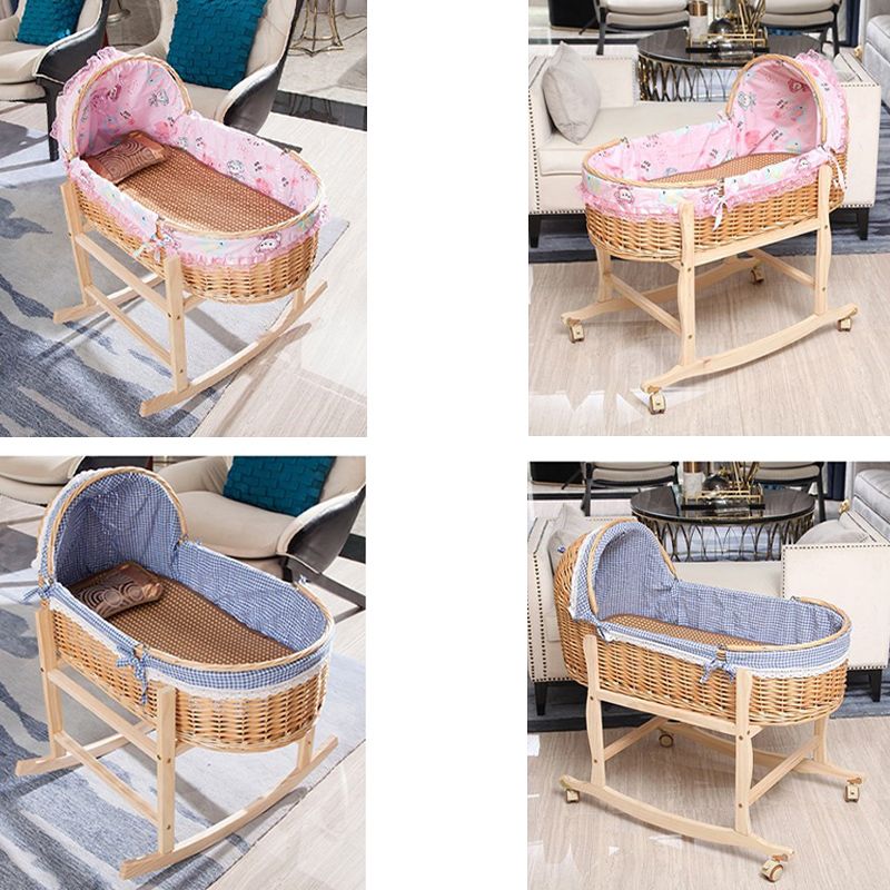 Solid Wood and Wicker Crib Cradle Natural Oval Crib Cradle for Baby