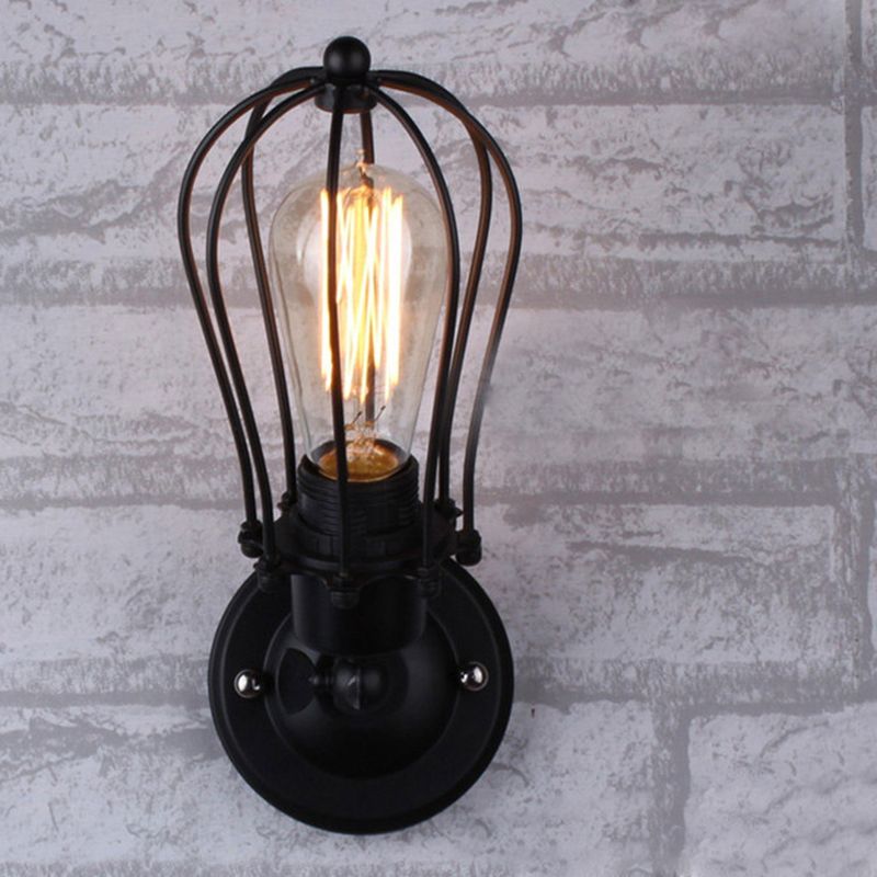 Bulb Wrought Iron 1-Light Wall Sconce Industrial Hallway Wall Mounted Lamp