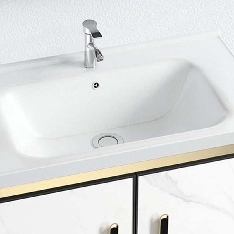 White Vanity Set Single Sink Freestanding Metal Mirror Bathroom Vanity with Faucet
