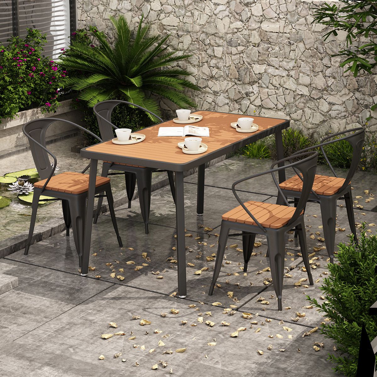 Industrial Unfinished Dining Set Metal UV Resistant Dining Set