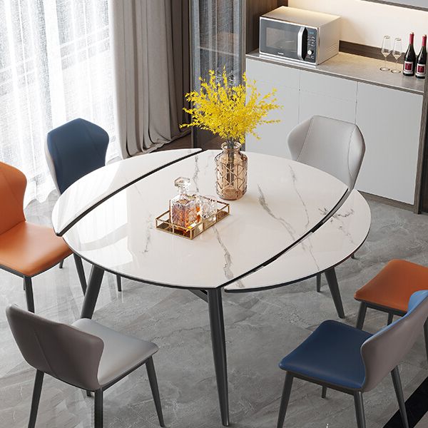 Modern Round Stone Table Black Base Dining Table with Leaf Extension