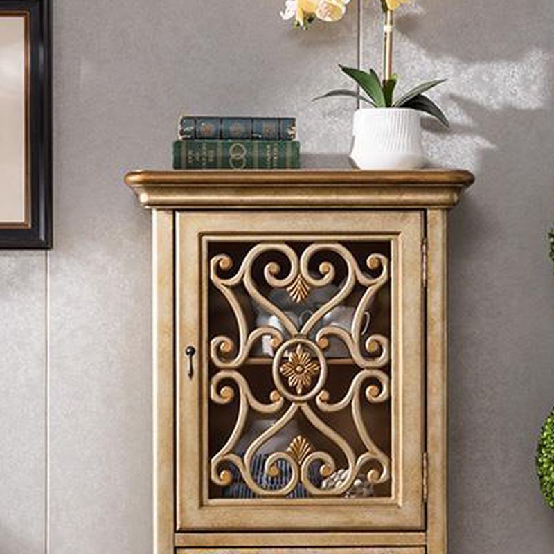 Industrial Accent Cabinet in Distressed Finish Wood with Door and Drawers