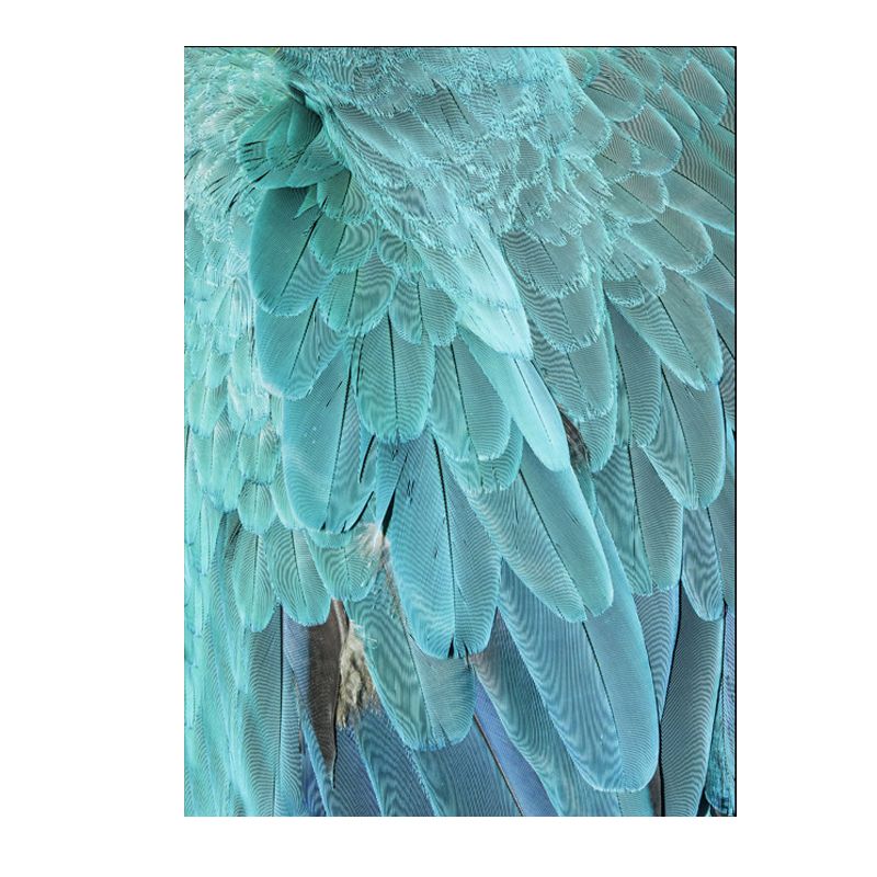 Blue Peacock Feathers Canvas Art Textured Surface Glam Living Room Wall Decoration
