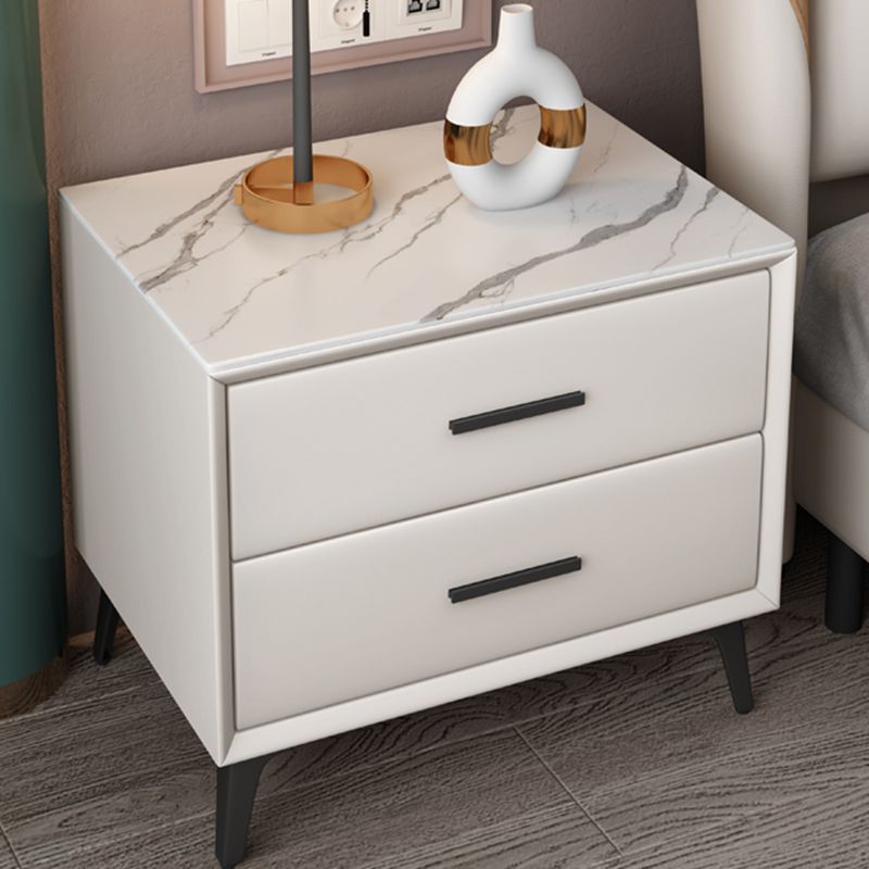 Modern Nightstand Stone Accent Table Nightstand with 2 Drawers