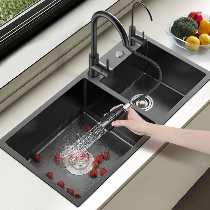 Modern Kitchen Double Basin Black Kitchen Sink with Soundproofing