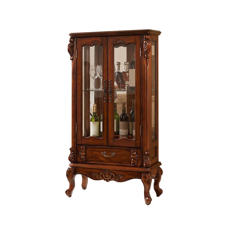 Traditional Curio Cabinet Wood Glass Doors Hutch Buffet for Dining Room