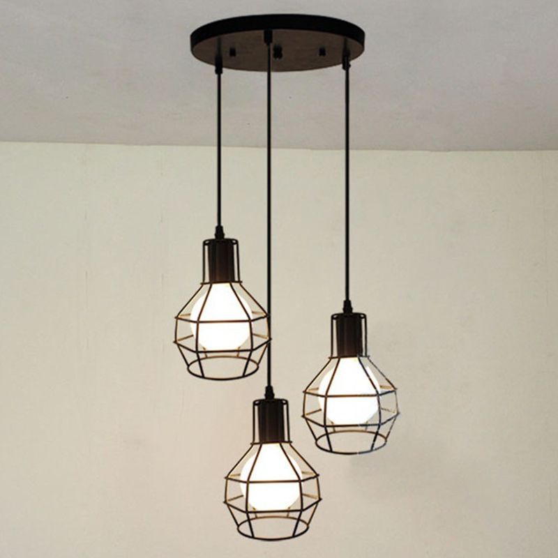 Industrial Style Open Cage Pendant Ceiling Light Metal Hanging Light Fixture in Black