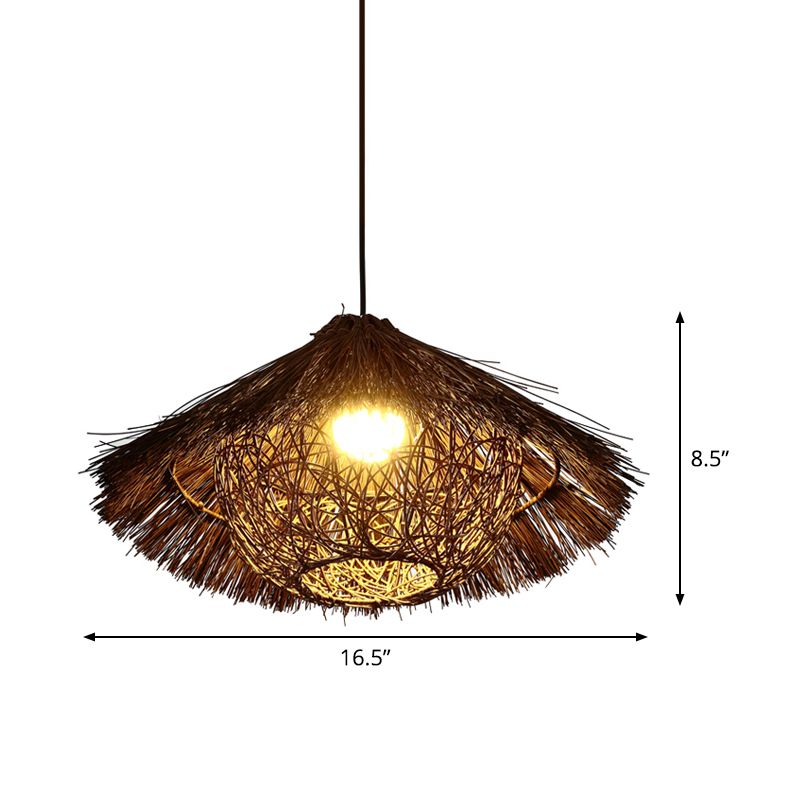 Luce appesa conica cinese Rattan 1 Testa Apparecchio di illuminazione sospesa, largo 16,5 "/20,5" /24,5 "