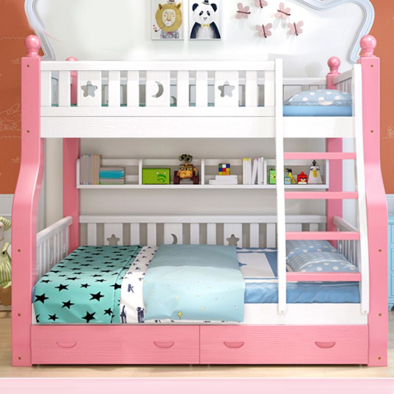 Contemporary Solid Wood Pine Slat Princess Standard Storage Bunk Bed