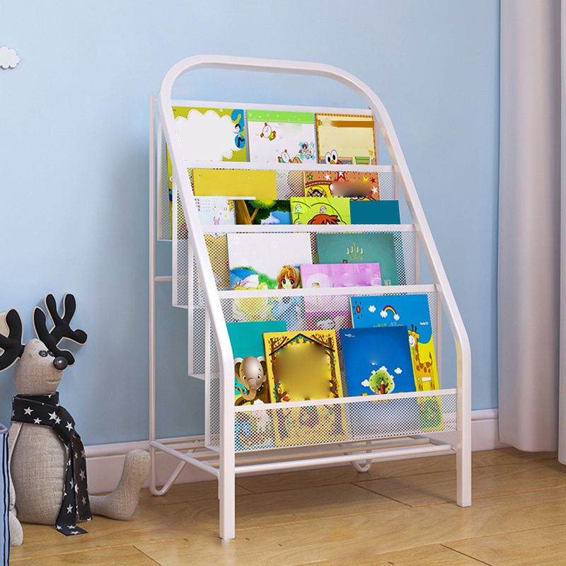 Contemporary Open Back Book Display Metal Shelf Bookcase with Wheels