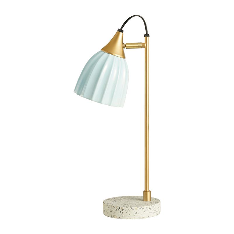 Pink/Sky Blue Ribbed Domed Table Light Modernism 1 Head Ceramics Desk Lamp with Gold Arm and Marble Base