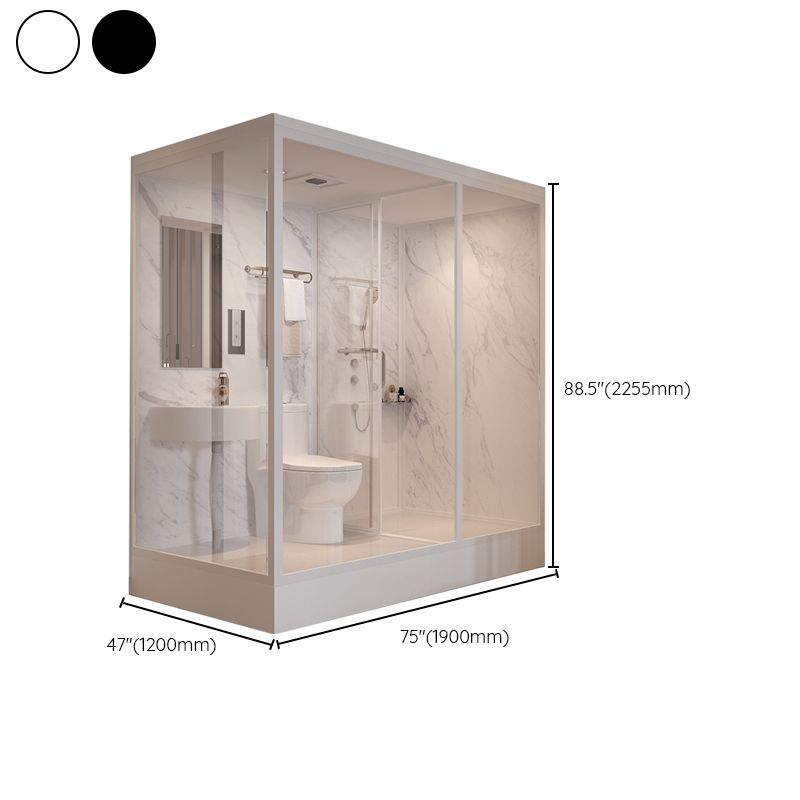 Shower Stall Semi-Frameless Single Sliding Black Rectangle Shower Stall