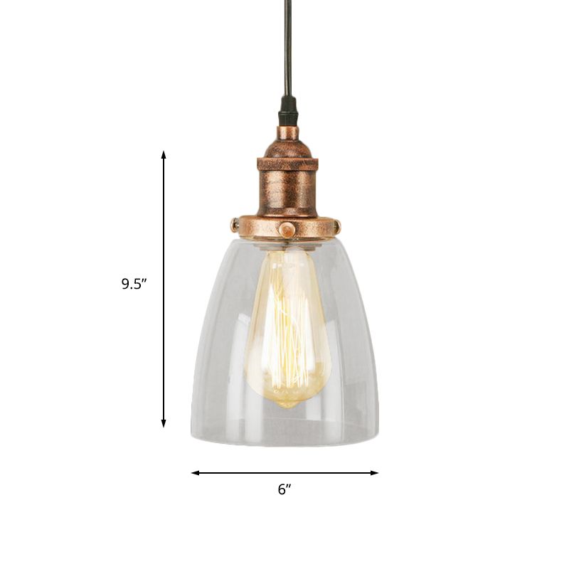 Aged Copper 1 Light Hanging Ceiling Light Vintage Clear Glass Tapered Pendant Lighting for Dinning Room