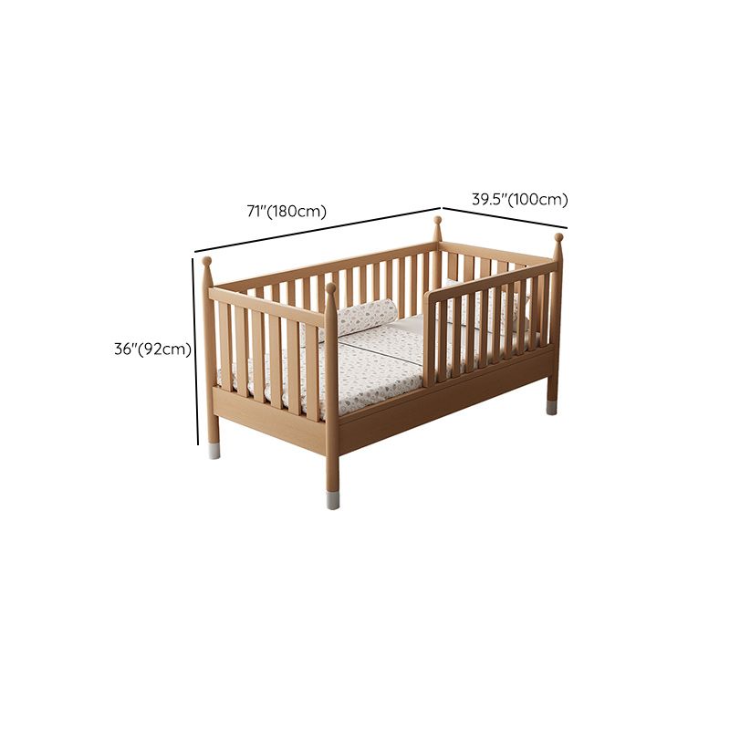 Modern Solid Wood Crib in Natural Nursery Bed with Guardrail