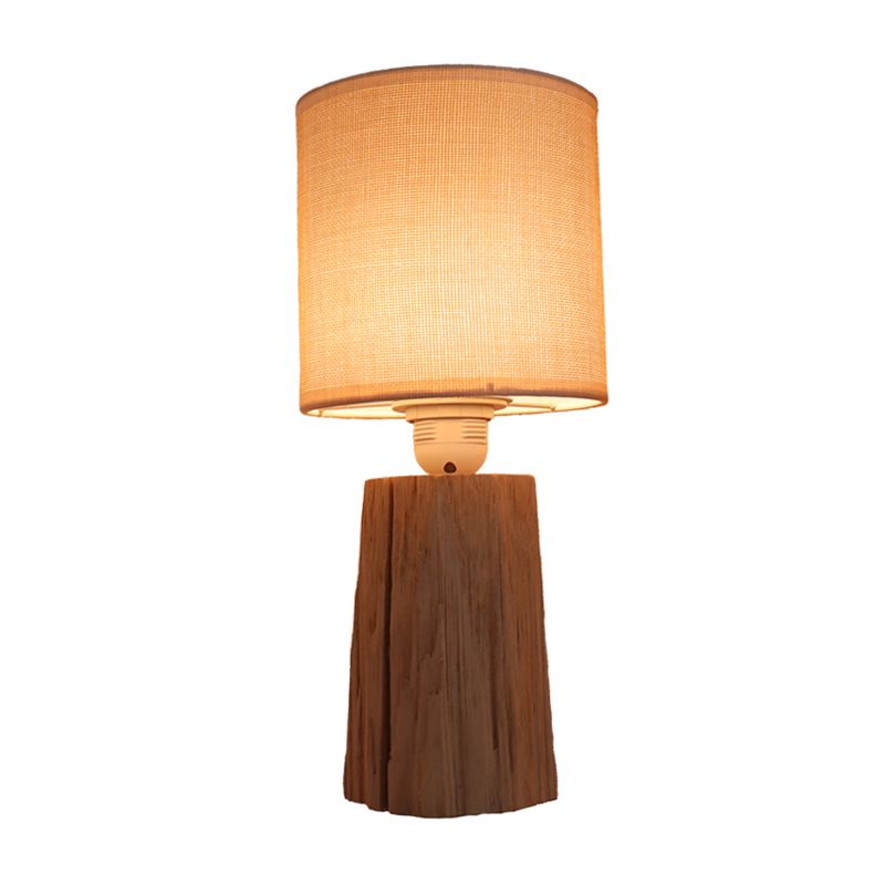 Cylinder Bedroom Night Light Classic Style Fabric 1 Light Wood Nightstand Lighting