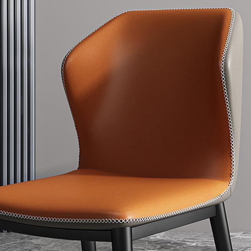 Upholstered Leather Dining Chair Contemporary Side Chair with Black Base