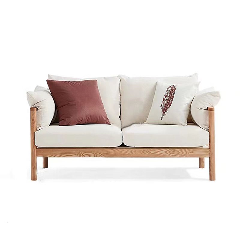 Beige Linen Modern Square Arm Sofa Wooden Standard Sofa for Living Room