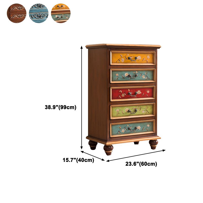 Traditional Vertical Chest Wooden Storage Chest with Drawers for Bedroom