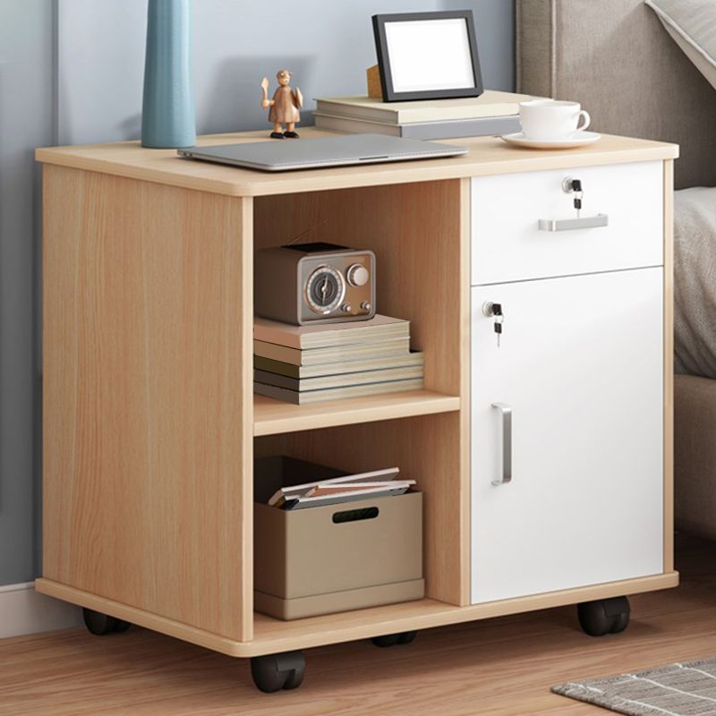 Modern Imitation Wood Bed Cabinet Drawer Lock Included Nightstand with Wheel