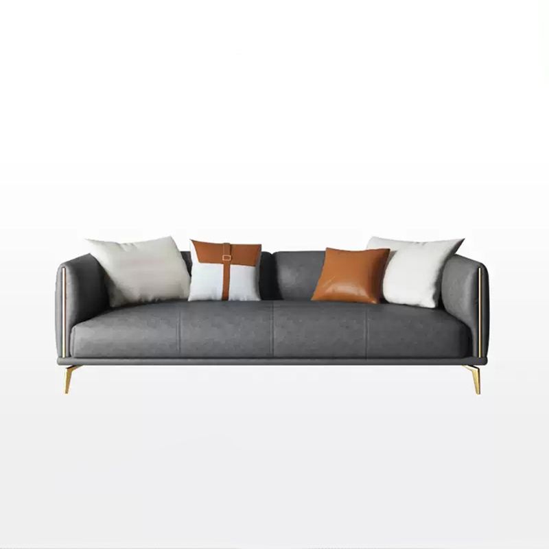 Contemporary Dark Gray Standard Sofa  Faux Leather Sqaure Arm Couch