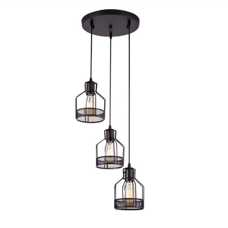 Black Metal Pendant Light Light Indsutrial Retro Bird Cage Hanging Lamping pour restaurant