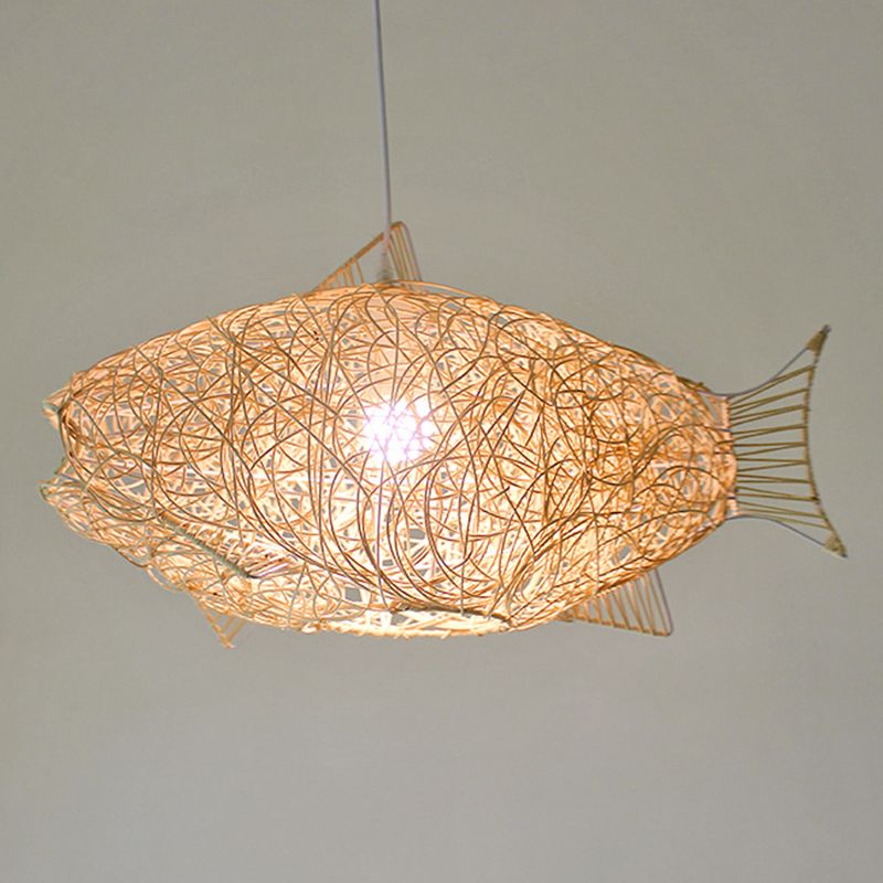 Bamboo Fish Shape Kit de lampe suspendue Contemporain Style beige suspendu pendant