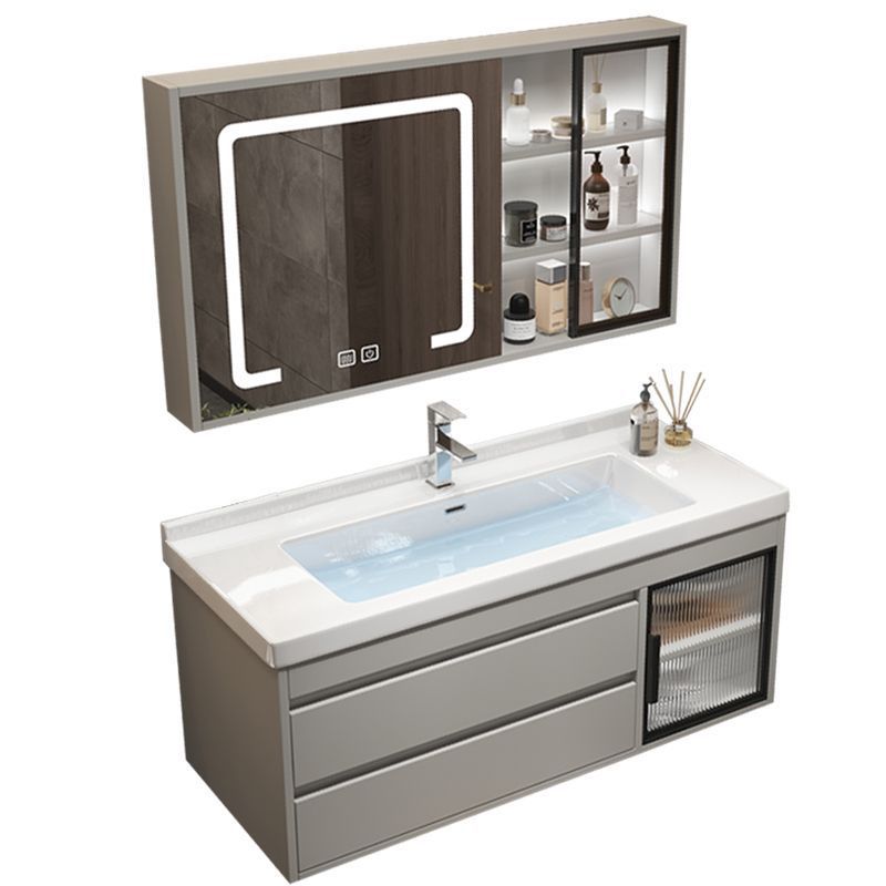 Classical Wall-Mounted Vanity Sink Solid Color Bathroom Vanity Cabinet with Mirror Cabinet