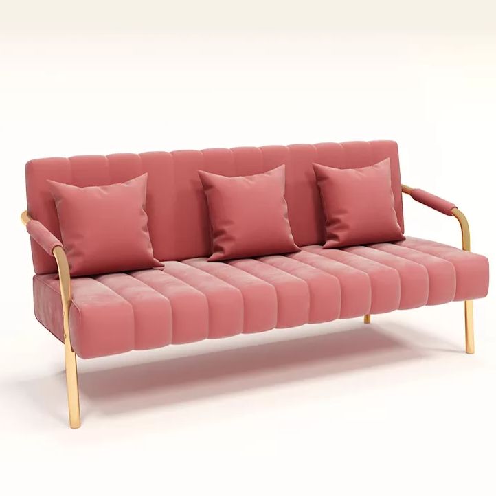 Contemporary Glam Sofa with Sewn Pillow Back and Golden Legs for Apartment