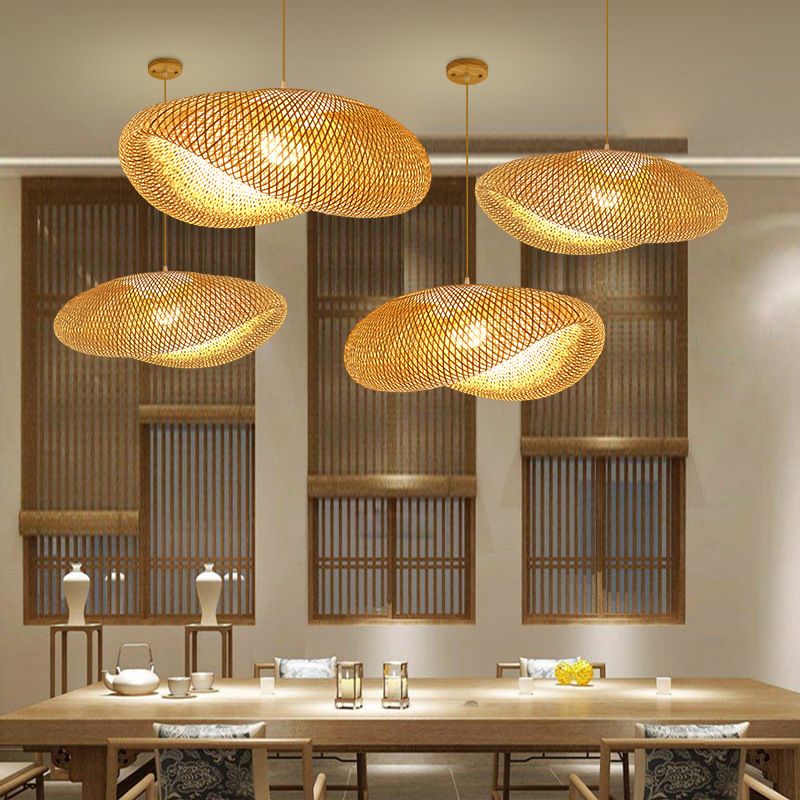 Asia Beige Pendant Light Fixture 1-Light Hanging Ceiling Light for Dining Room