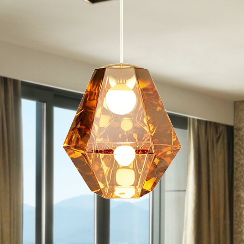 Diamond Pendant Lighting Post-Modern Glass 1 Light Clear/Amber Hanging Ceiling Light with Linear/Stout Shade