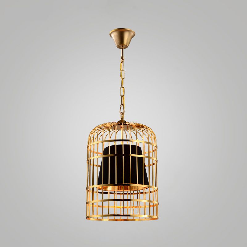 Gold Cage Shade Pendant Lighting New Chinese Style Retro 1 Light Restaurant Hanging Lamp