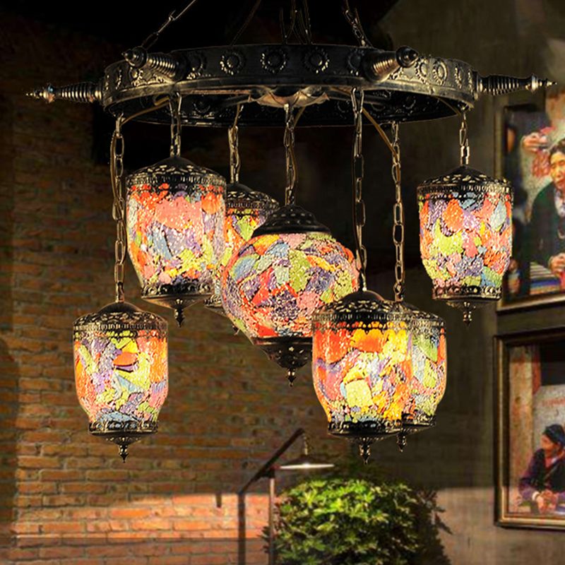 7 bulbi lampadario viola in vetro viola ciondolo art deco bronzo ristorante giroscopio lampada appesa con accento di timone