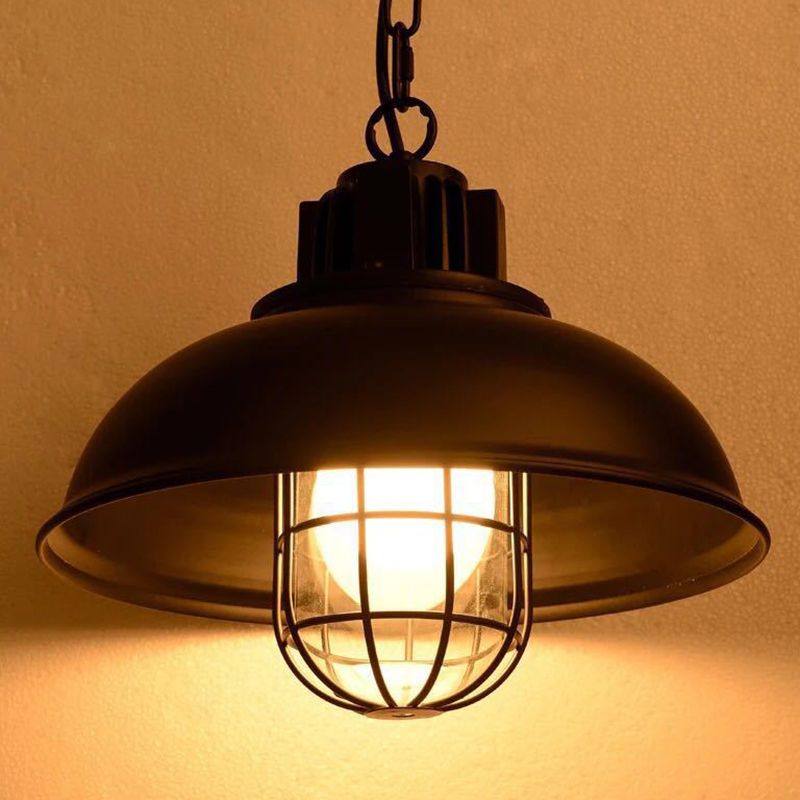 Metal Covered Cage Pendant Ceiling Light Industrial Dinning Room Hanging Ceiling Light in Black