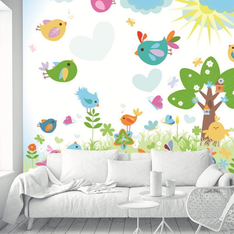 Cartoon Spring Scene Wall Murals Colorful Stain Resistant Wall Covering for Kids Room