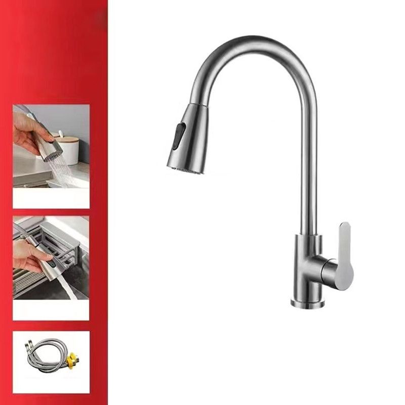 Modern 1-Handle 1-Hole Faucet Stainless Steel with Pull out Sprayer Faucet