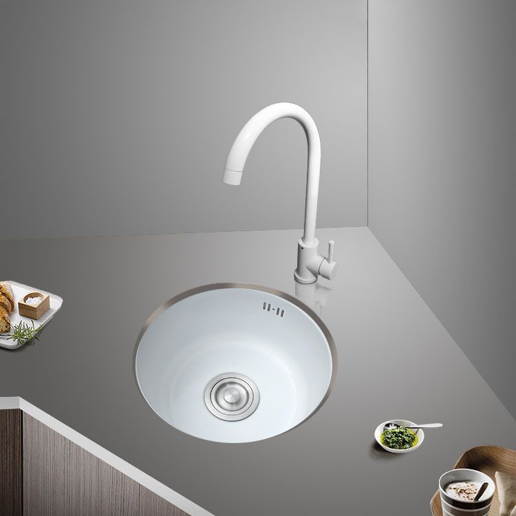 Basic Bar Sink Stainless Steel Round White Kitchen Sink with Faucet