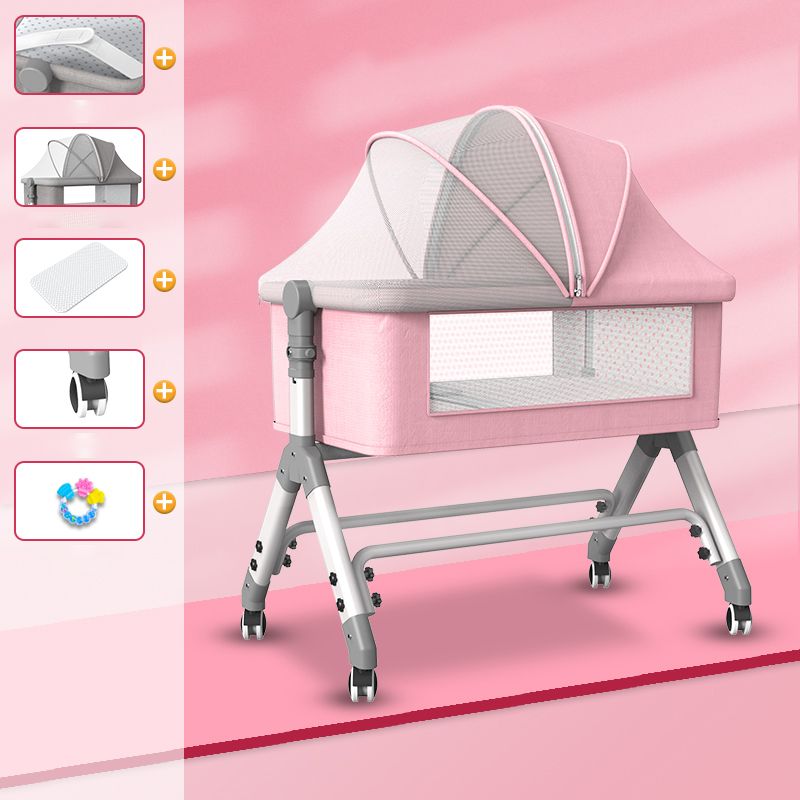 Metal Adjustable Bedside Bassinet Gliding Rectangle Crib Cradle for Toddler