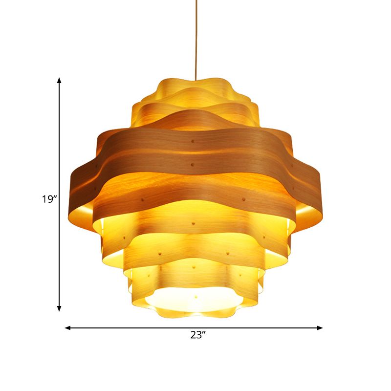 Wavy a strati a strati a sospensione illuminazione asiatica novità 1 bulbo beige sospensione dell'illuminazione