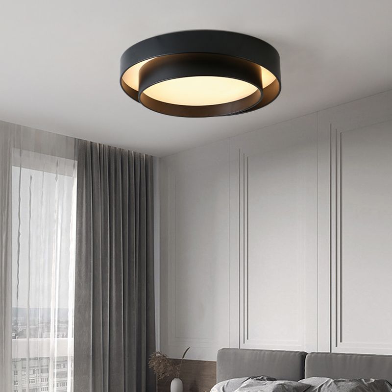 Contemporary Round Flush Light Metal 2 Light Flush Mount Ceiling Fixture