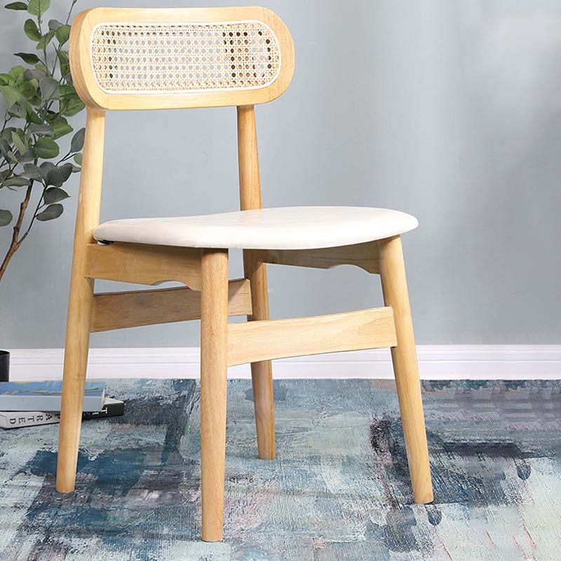 Rattan Dining Chairs Open Back Dining Side Furniture with Wood Legs in Matte Finish