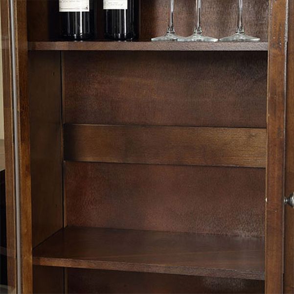 Traditional Rubberwood Display Stand Glass Doors Storage Cabinet for Dining Room